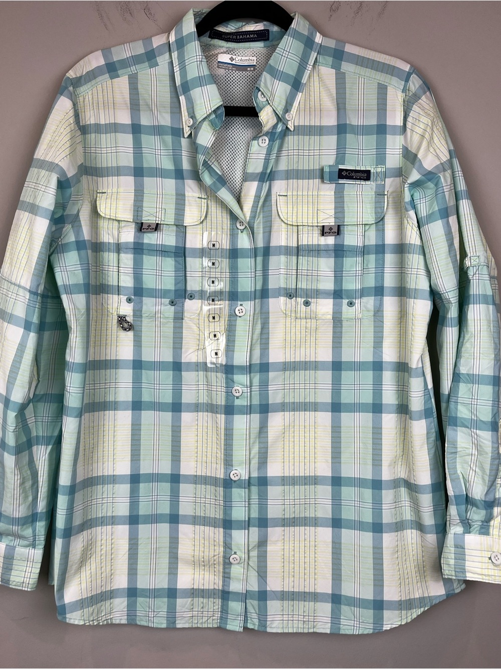 Columbia Women's Super Bahama Long Sleeve Fishing Shirt Size Blue Green Medium
